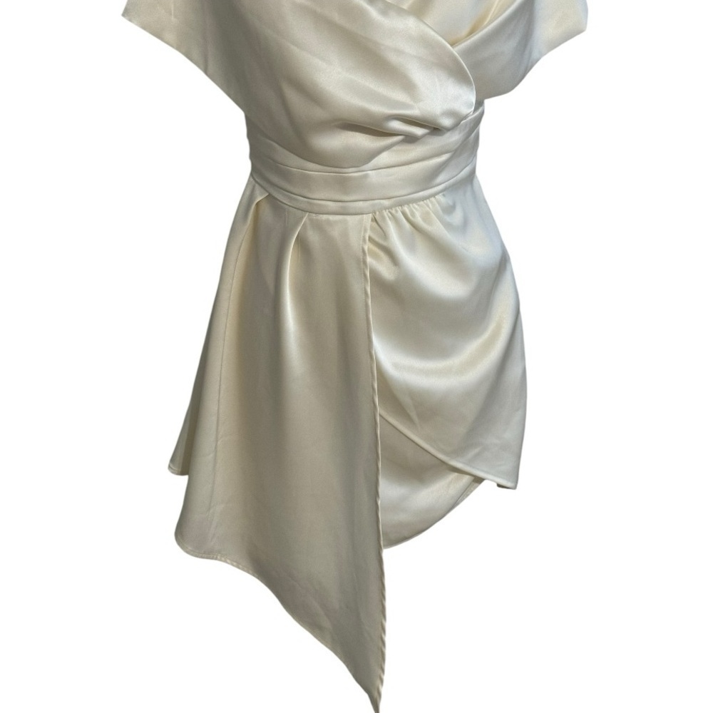 LULUS Always Celebrating Ivory Satin Off-the-Shoulder
Mini Dress S Wedding White - Picture 9 of 12